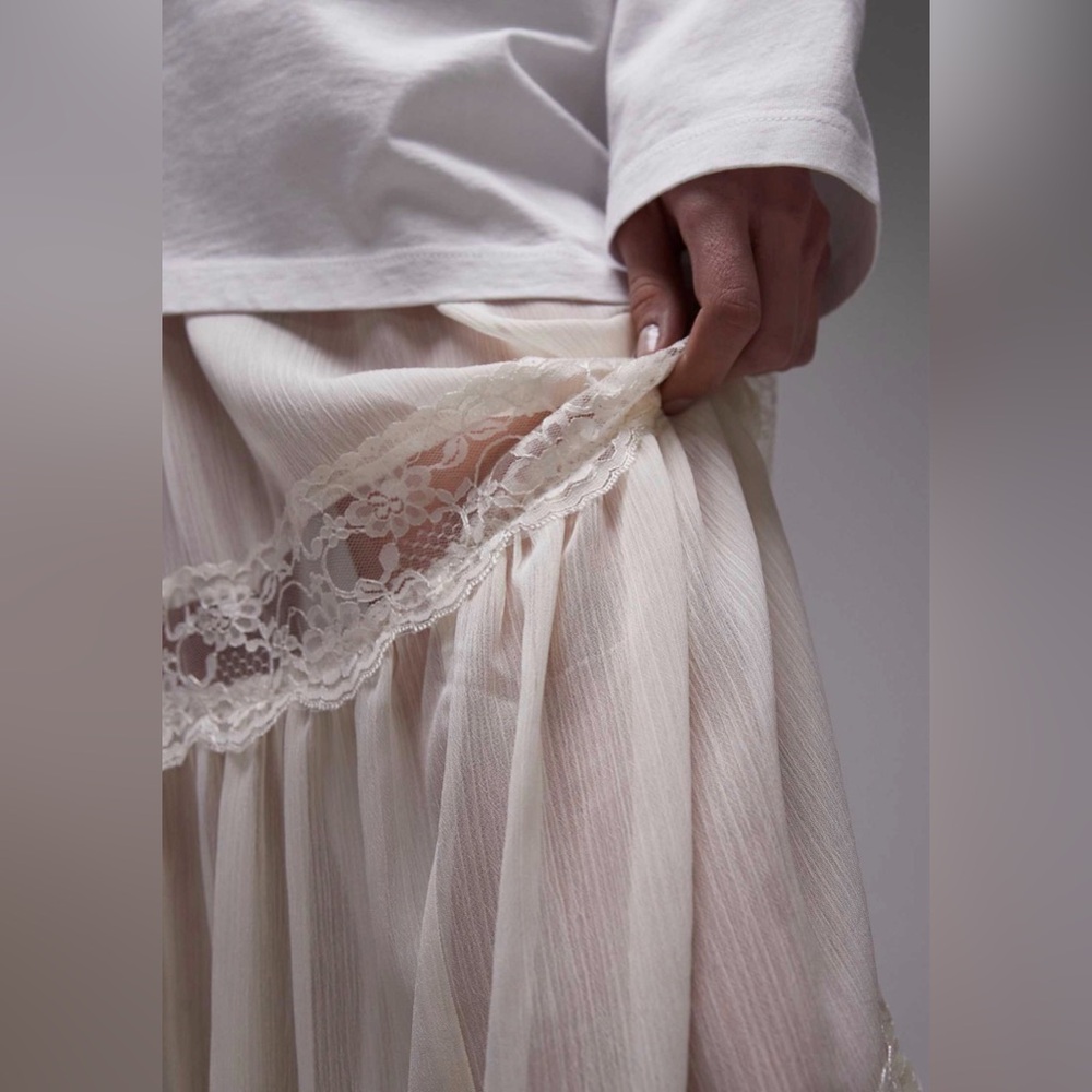 Topshop Sheer Maxi Skirt with Lace Inserts in Ivory - Picture 4 of 5